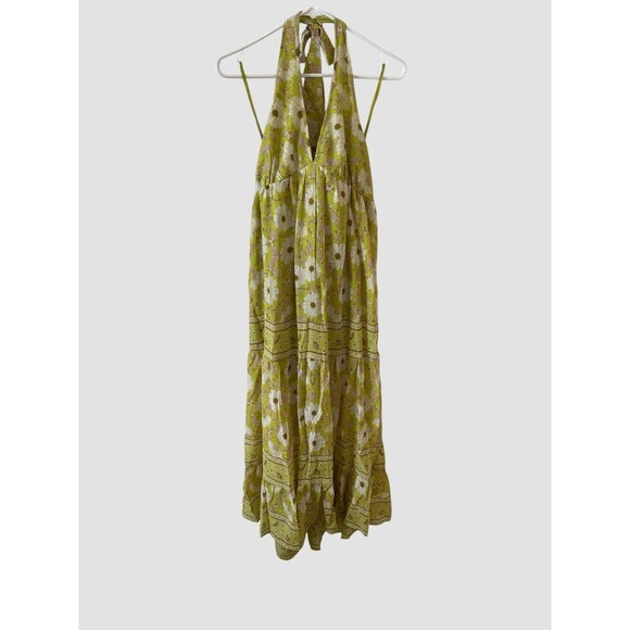Band Of The Free Keahi Lime Halter Maxi Dress Women’s size Small Floral Summer - Picture 3 of 8